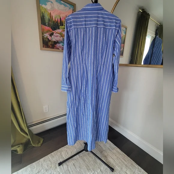 Universal Thread Midi Shirt Dress Blue/White Stripe 100% Cotton Tie Waist Size M - Picture 2 of 11